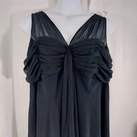 DRESSBARN! BLACK CHIFFON SHEER SHOULDER, SCRUNCHY BUSTLINE LAYERED DRESS! SZ 22W - Picture 3 of 11